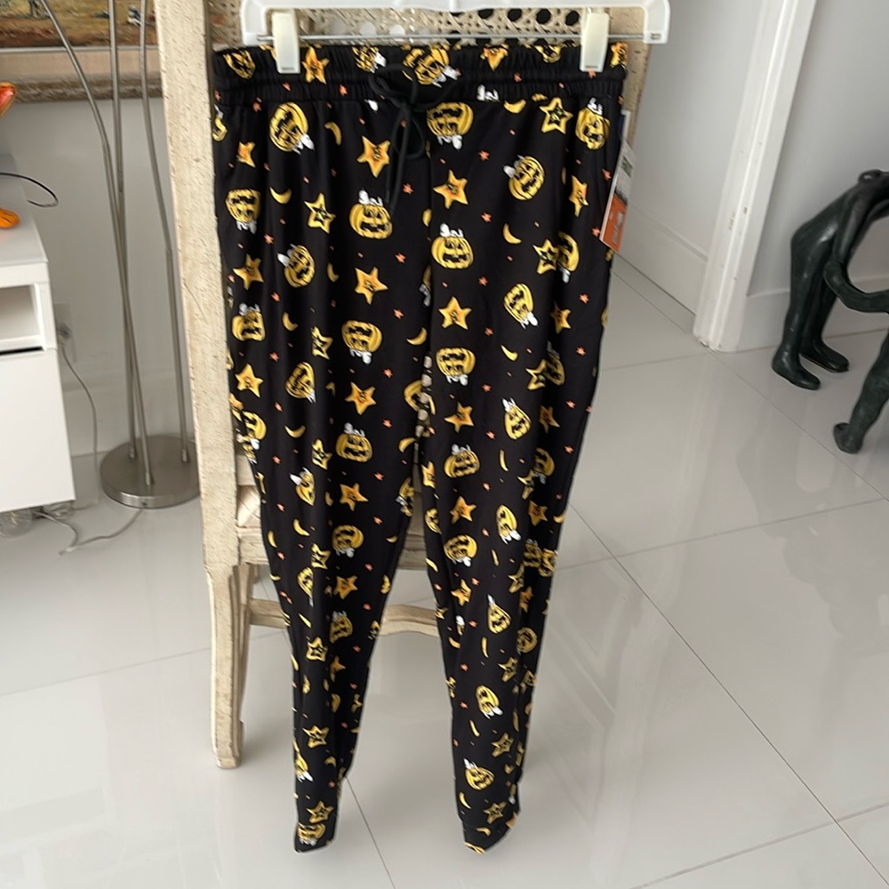 Peanuts Snoopy Halloween Black/Orange/White Pumpkins & Stars Loungewear/PJ Pants